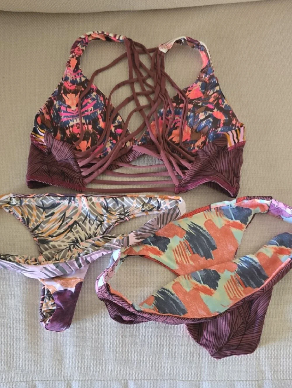 Maaji Floral Lace-Up Bikini Set in Burgundy, Coral & Mint - Picture 3 of 8